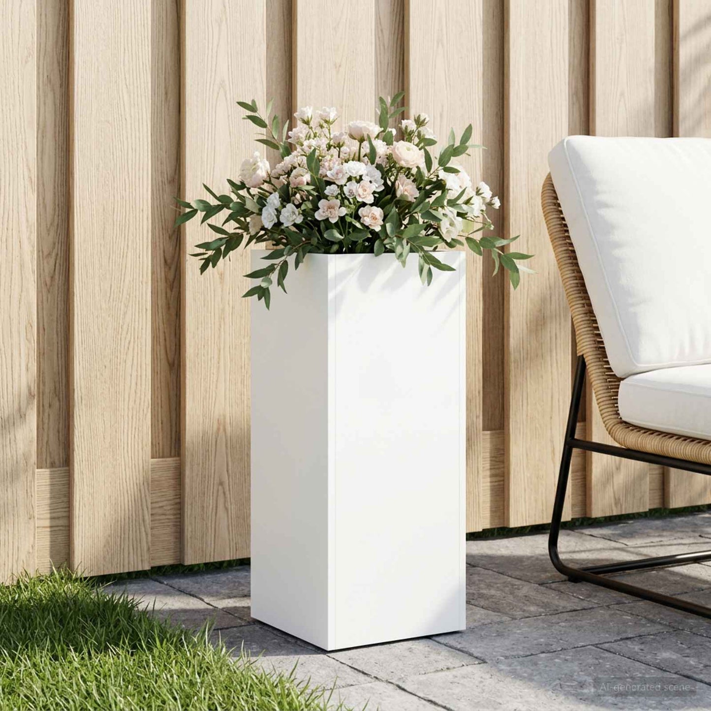Garden Planter White 20 x 20 x 50 cm Cold-rolled Steel