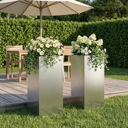 Garden Planter 2 pcs Silver 20 x 20 x 50 cm Galvanised Steel