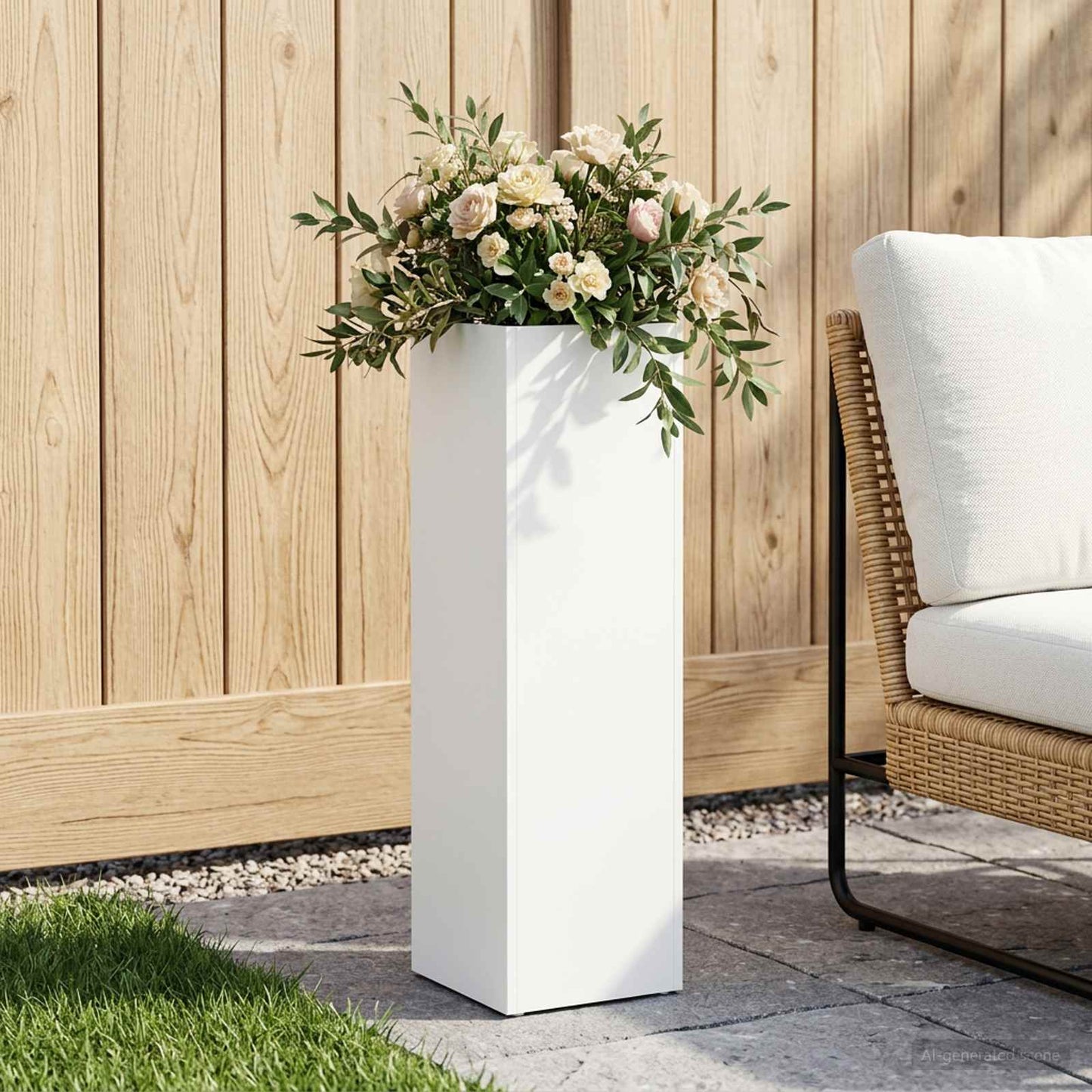 Garden Planter White 20 x 20 x 75 cm Cold-rolled Steel