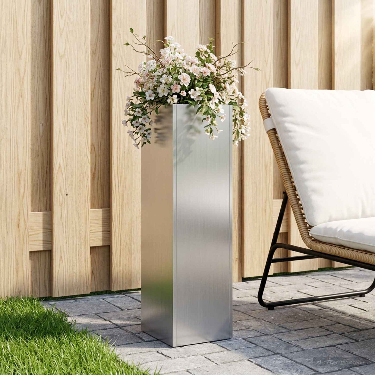 Garden Planter Silver 20 x 20 x 75 cm Galvanised Steel