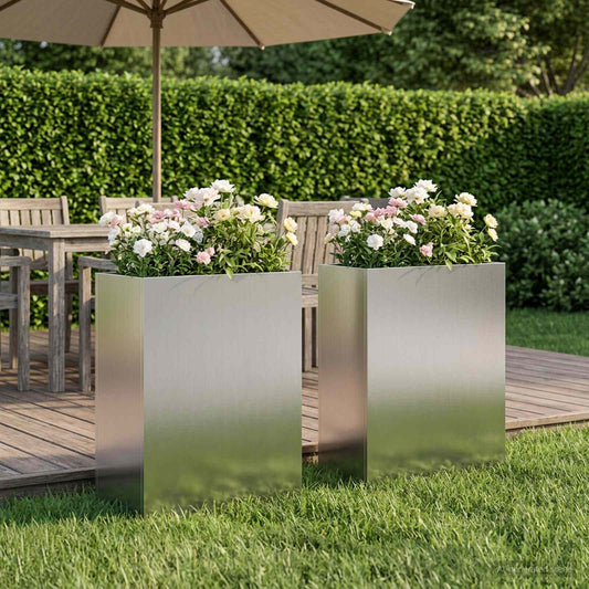 Garden Planter 2 pcs Silver 40 x 20 x 50 cm Galvanised Steel