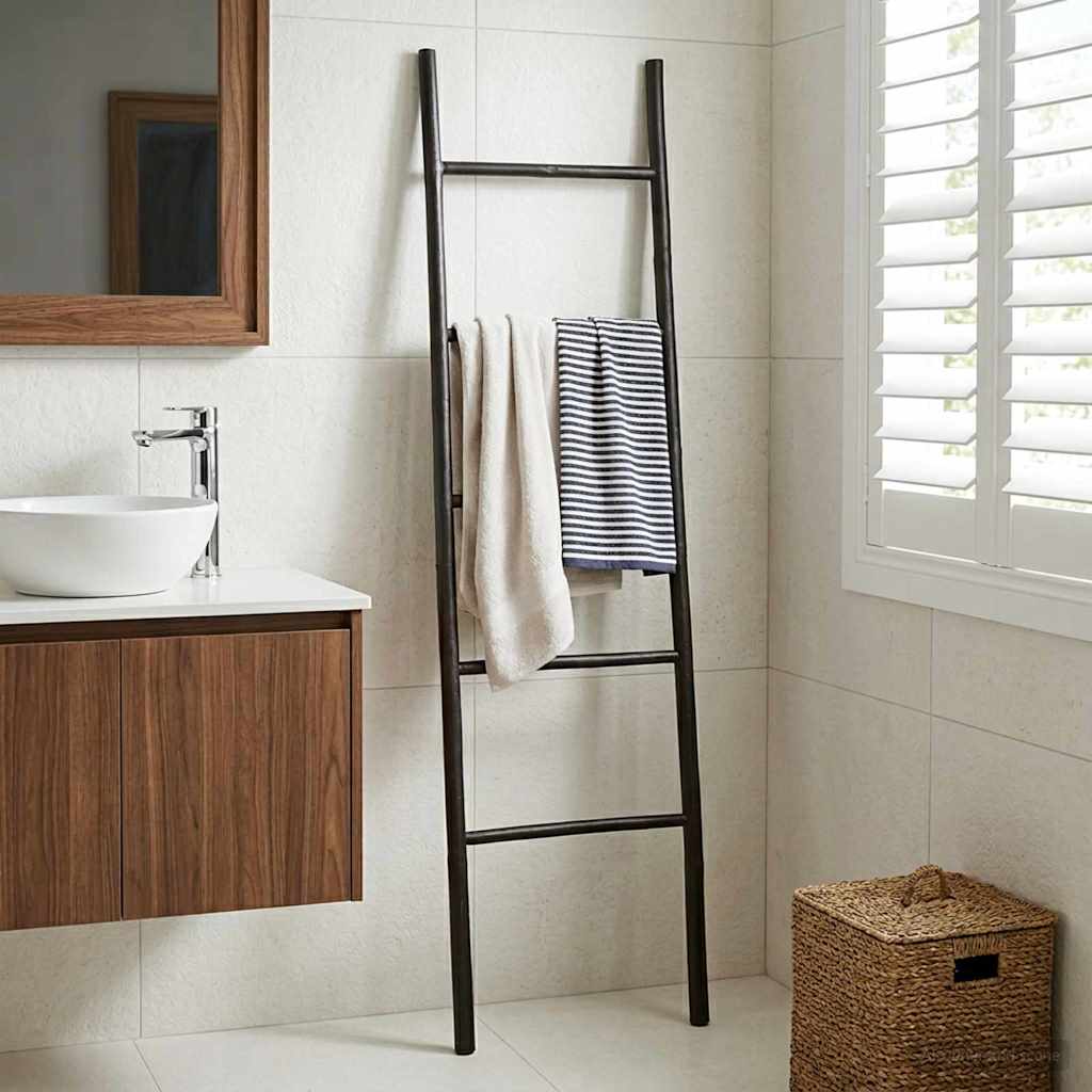 Blanket Ladder Black 40 x 150 cm Bamboo