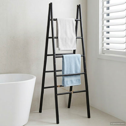 Double-Sided Blanket Ladder Black 50 x 50 x 159 cm Bamboo