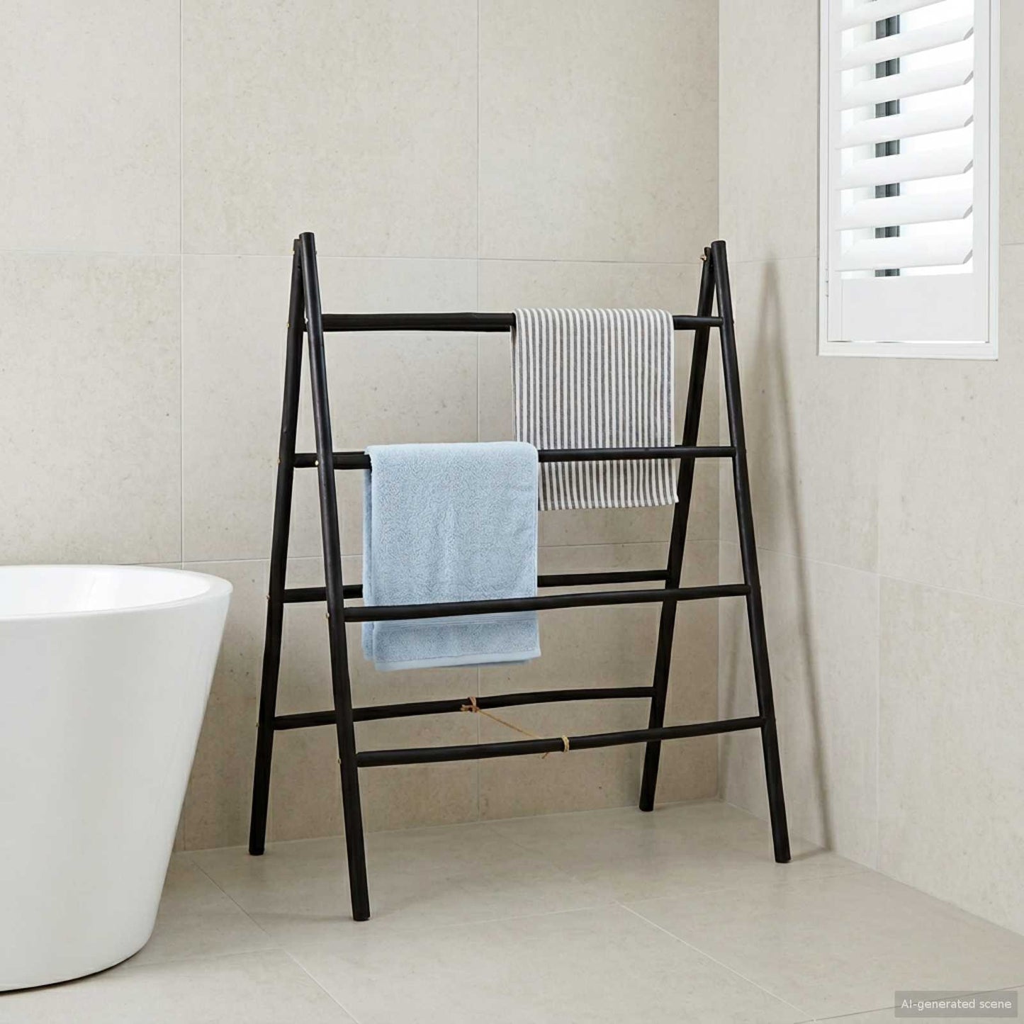 Double-Sided Blanket Ladder Black 90 x 50 x 100 cm Bamboo