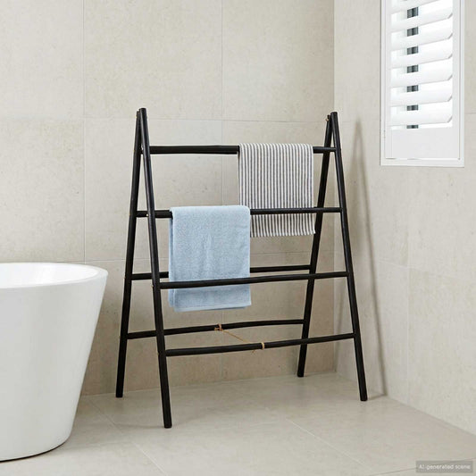 Double-Sided Blanket Ladder Black 90 x 50 x 100 cm Bamboo
