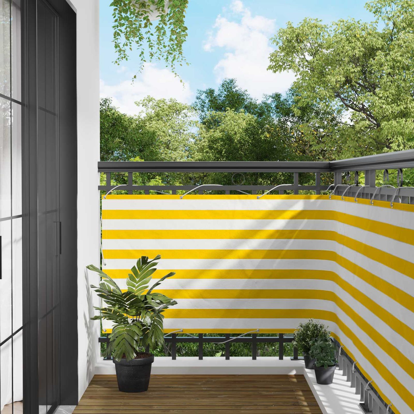 Balcony Screen Yellow and White 100 x 500 cm Oxford Fabric