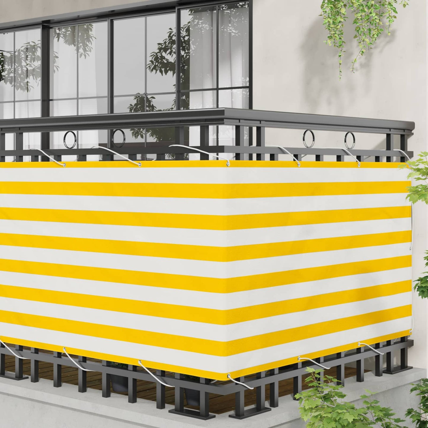 Balcony Screen Yellow and White 100 x 800 cm Oxford Fabric