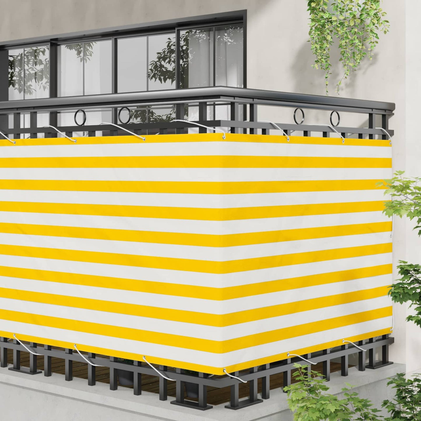 Balcony Screen Yellow and White 110 x 800 cm Oxford Fabric