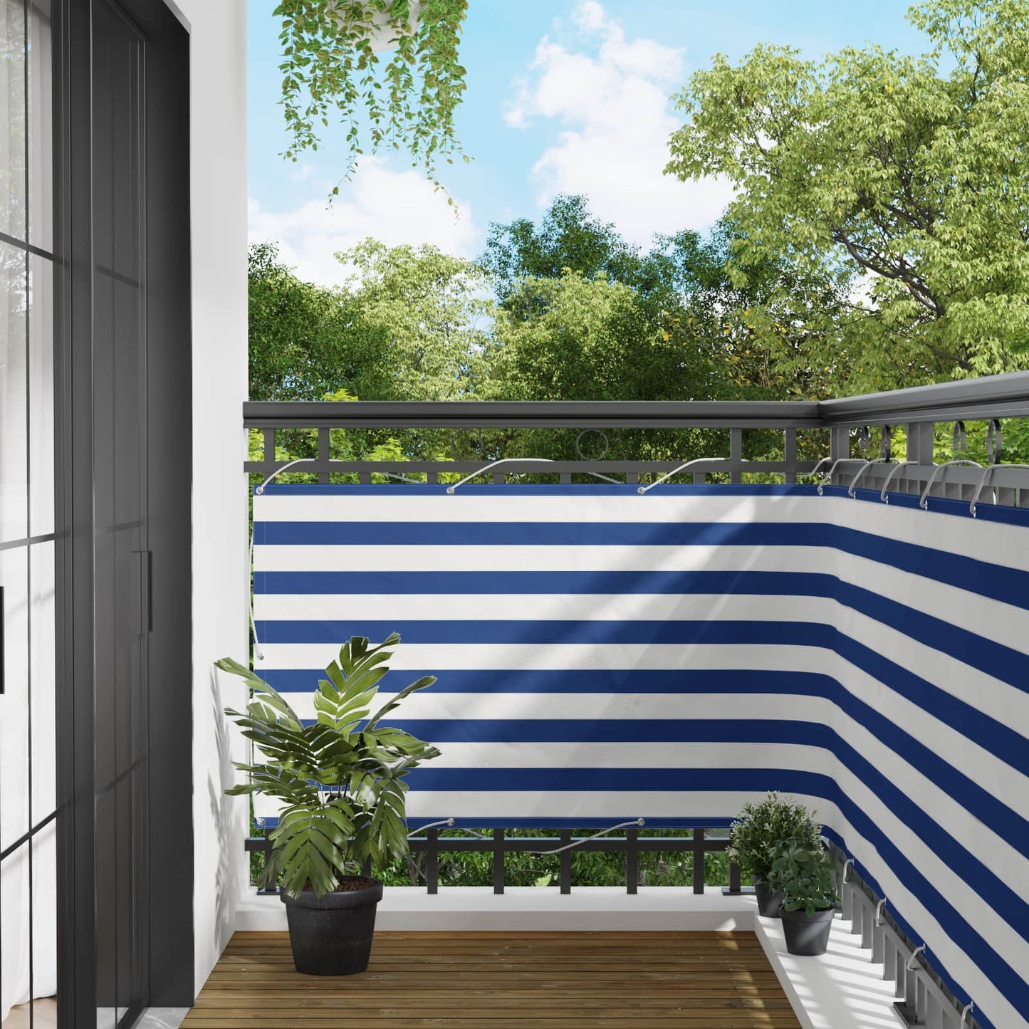 Balcony Screen Blue and White 100 x 300 cm Oxford Fabric