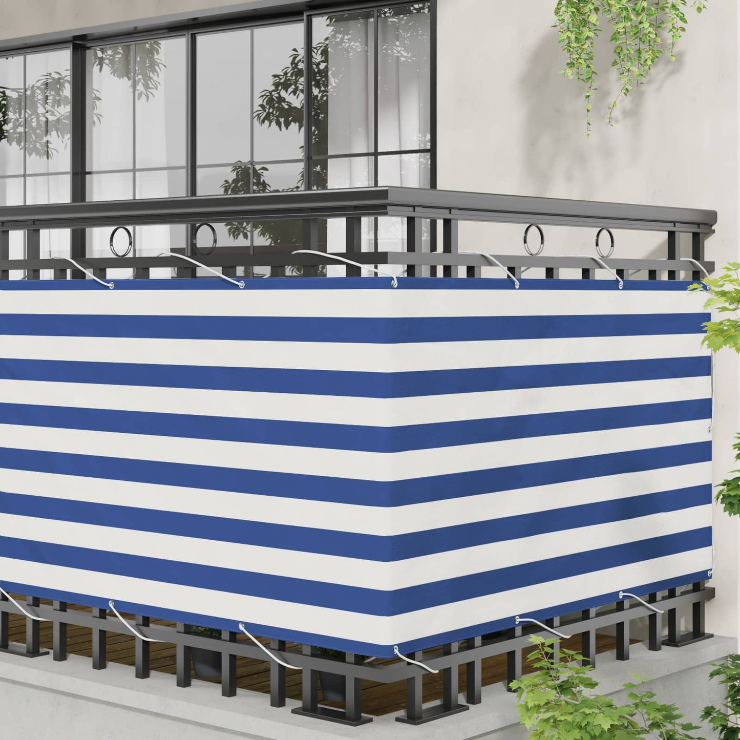 Balcony Screen Blue and White 100 x 500 cm PU coated oxford alu