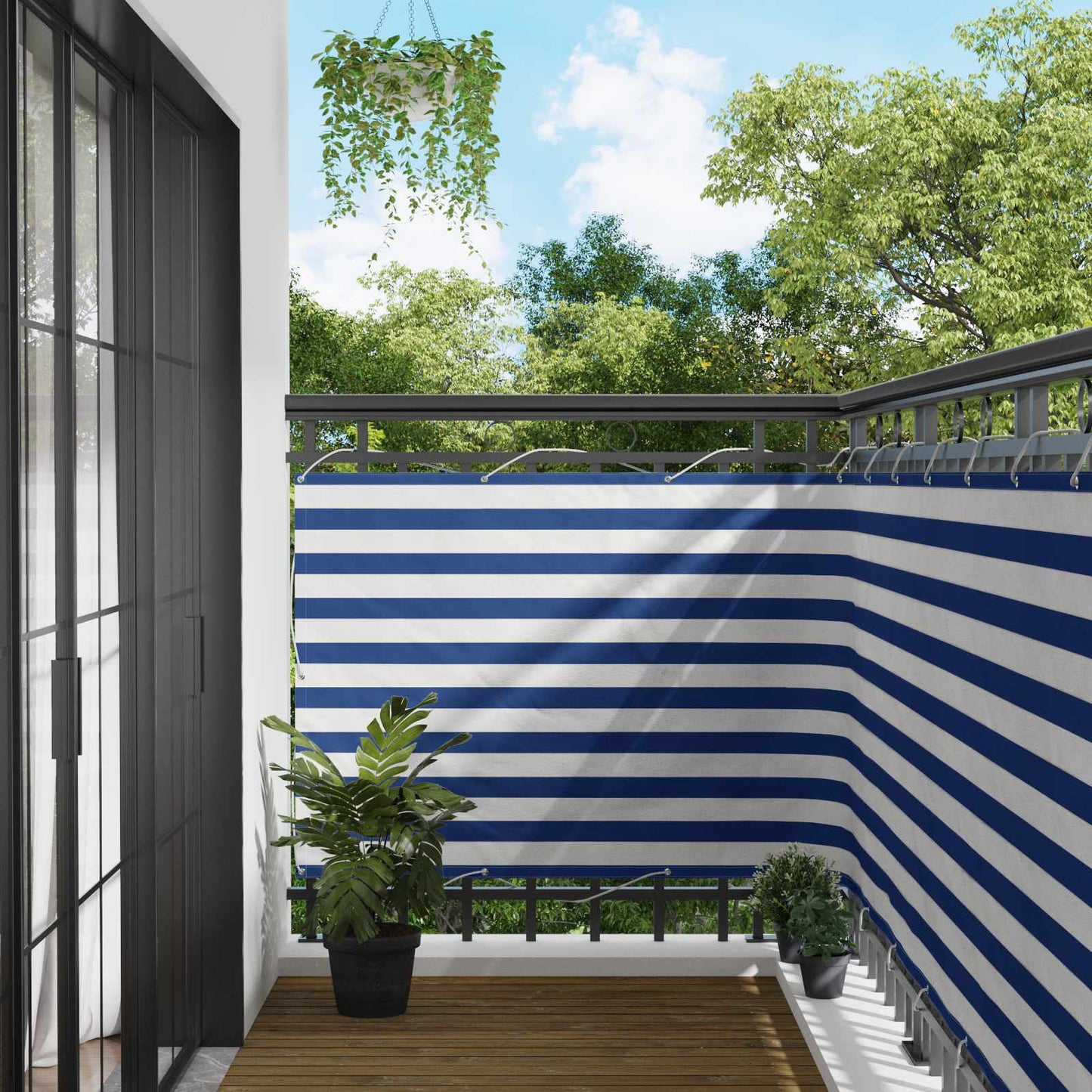 Balcony Screen Blue and White 110 x 700 cm Oxford Fabric