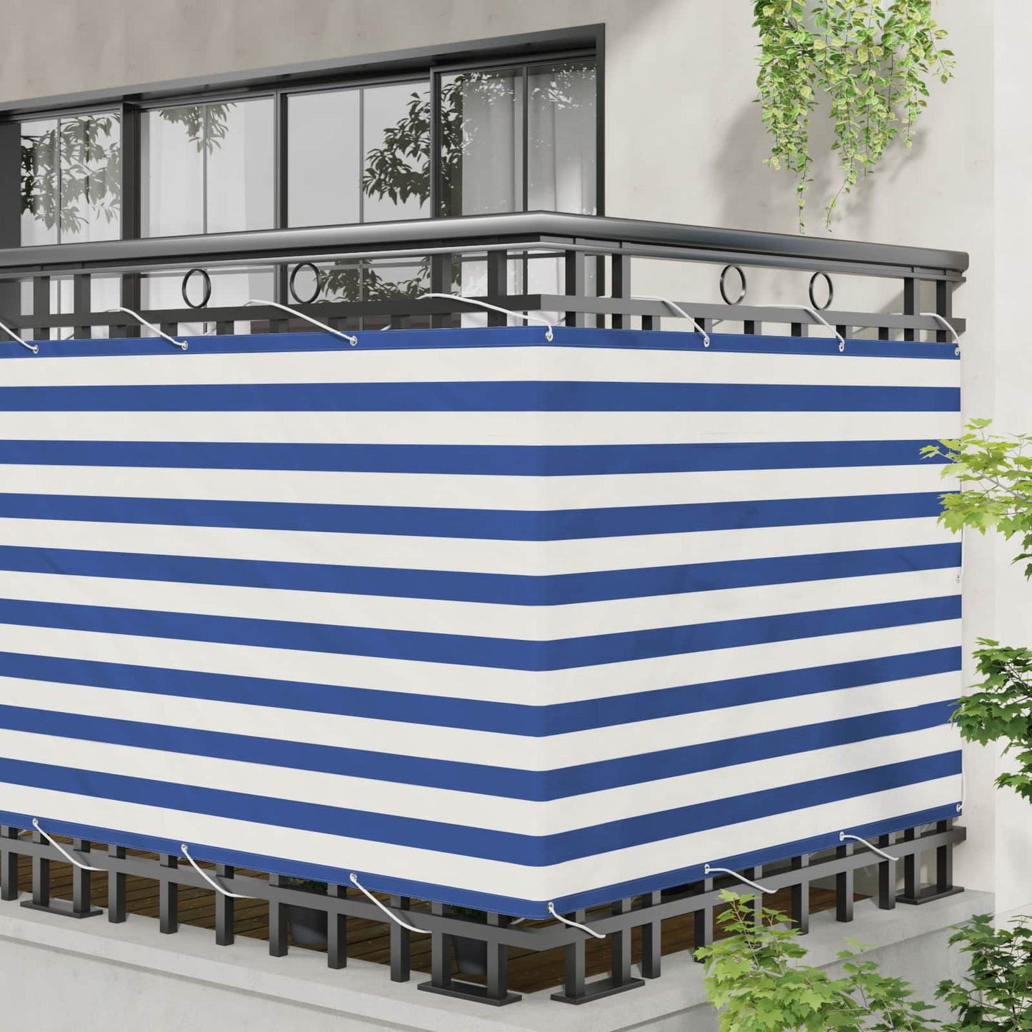 Balcony Screen Blue and White 110 x 1000 cm Oxford Fabric