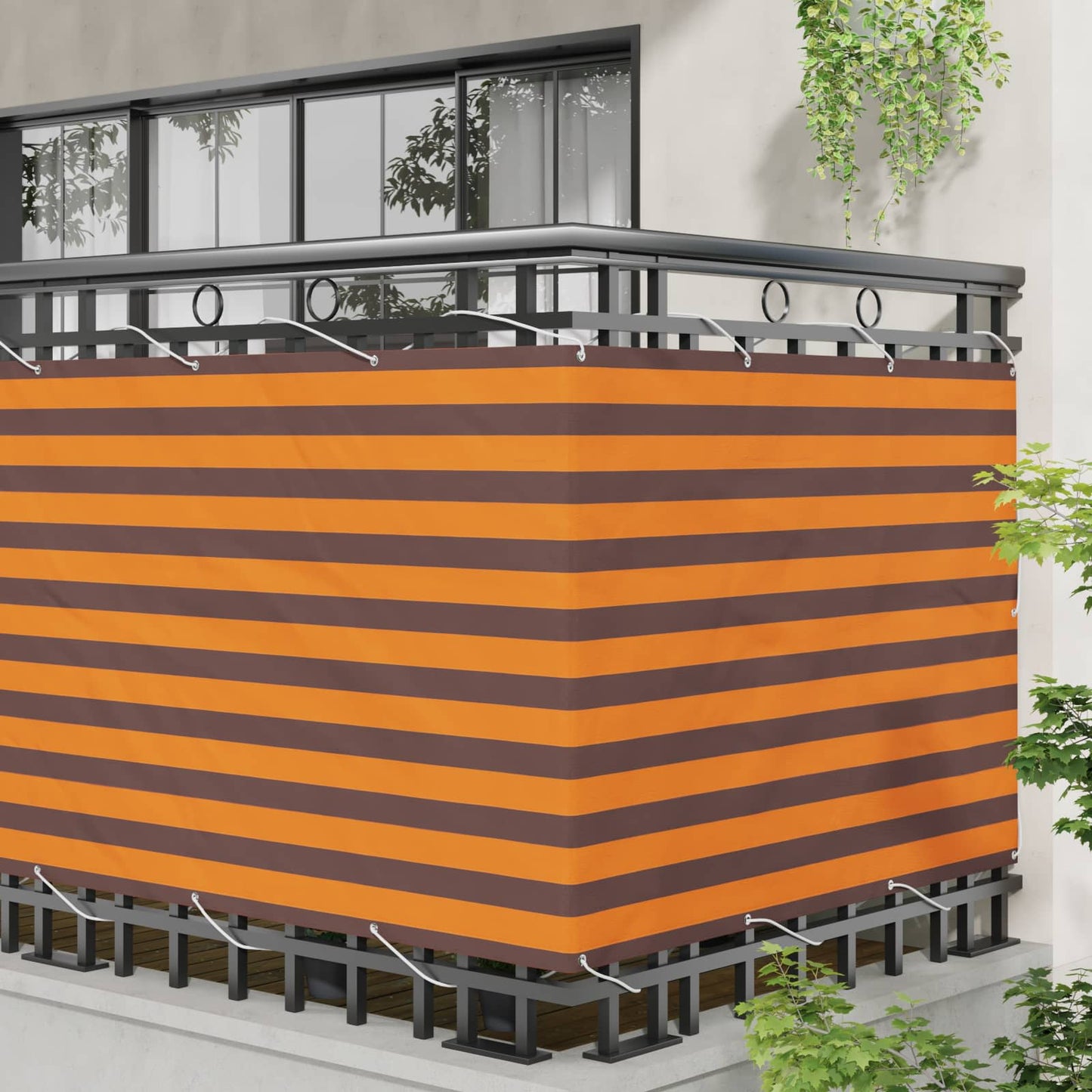 Balcony Screen Orange and Brown 110 x 600 cm Oxford Fabric
