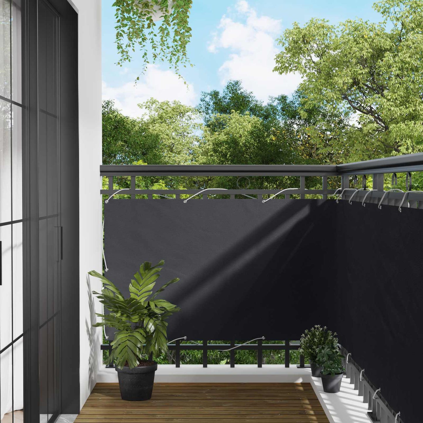 Balcony Screen Black 90 x 200 cm PU coated oxford alu