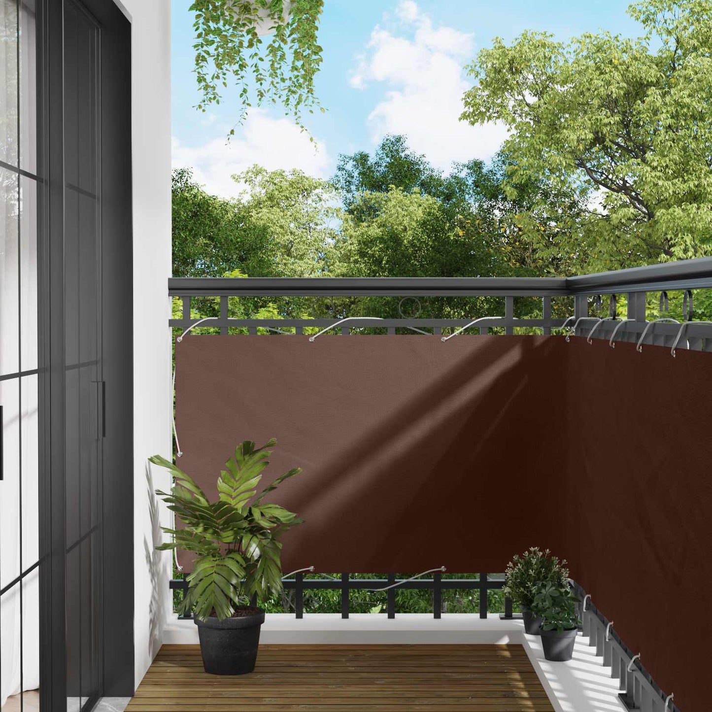 Balcony Screen Brown 100 x 300 cm Oxford Fabric