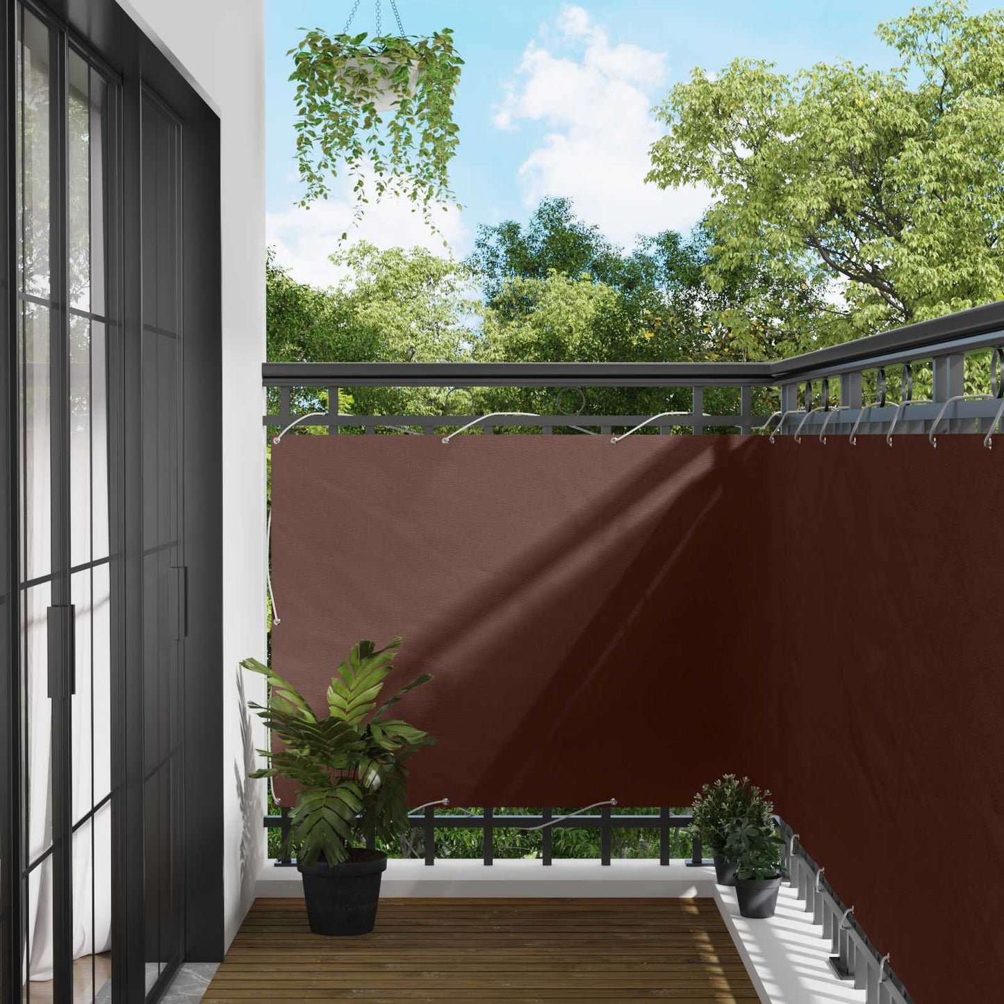 Balcony Screen Brown 110 x 400 cm Oxford Fabric