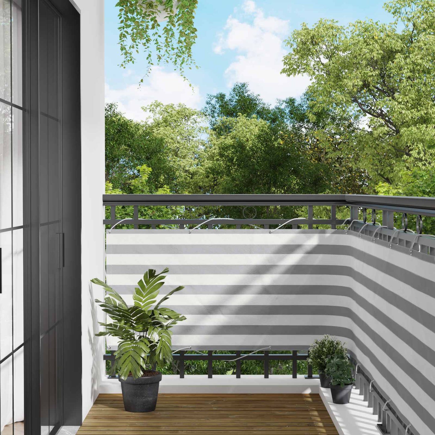Balcony Screen Light Grey and White 75 x 600 cm