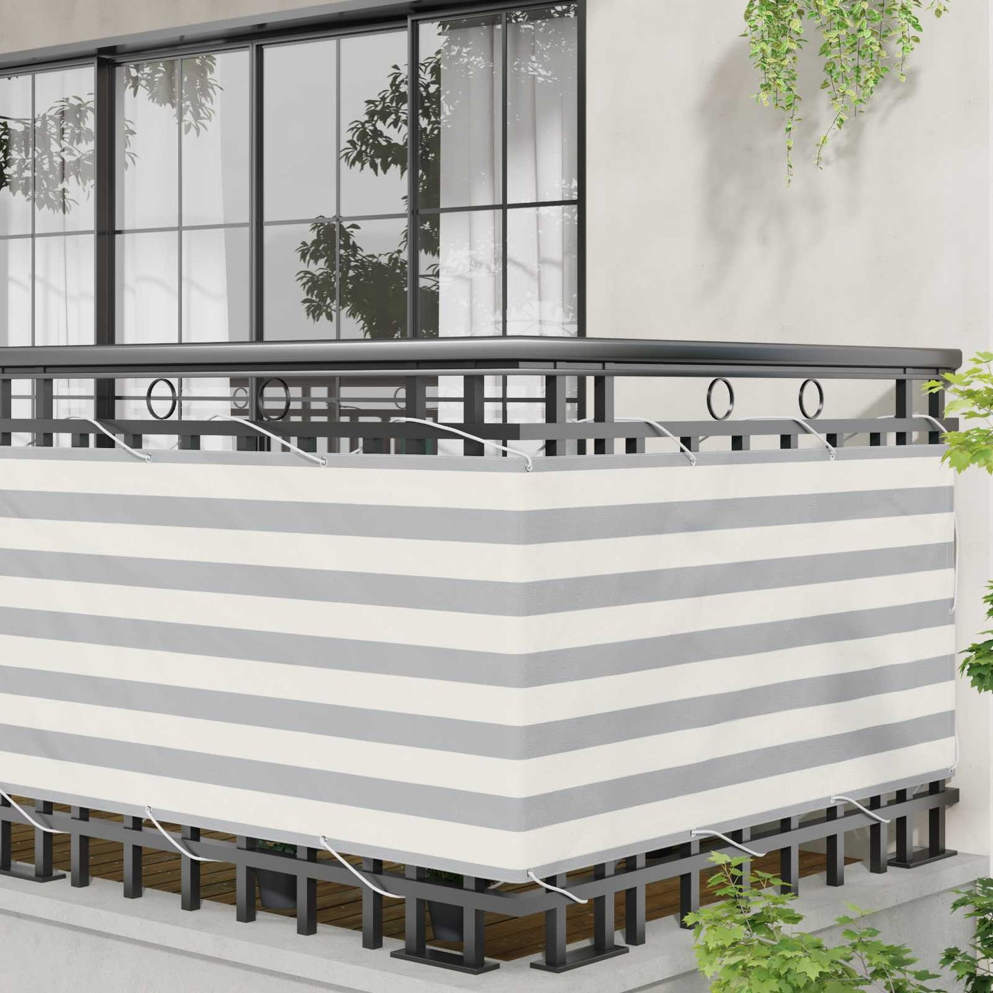 Balcony Screen Light Grey and White 75 x 1000 cm