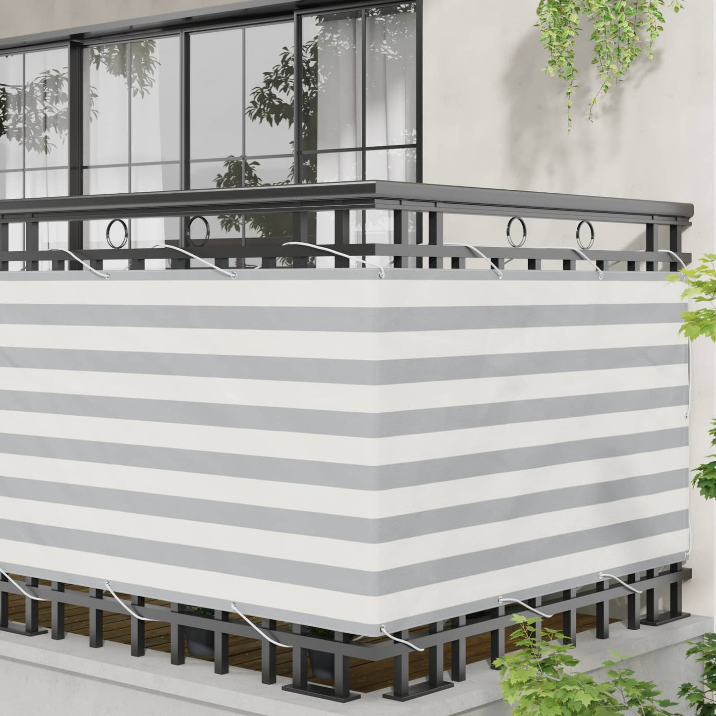 Balcony Screen Light Grey and White 100 x 300 cm Oxford Fabric