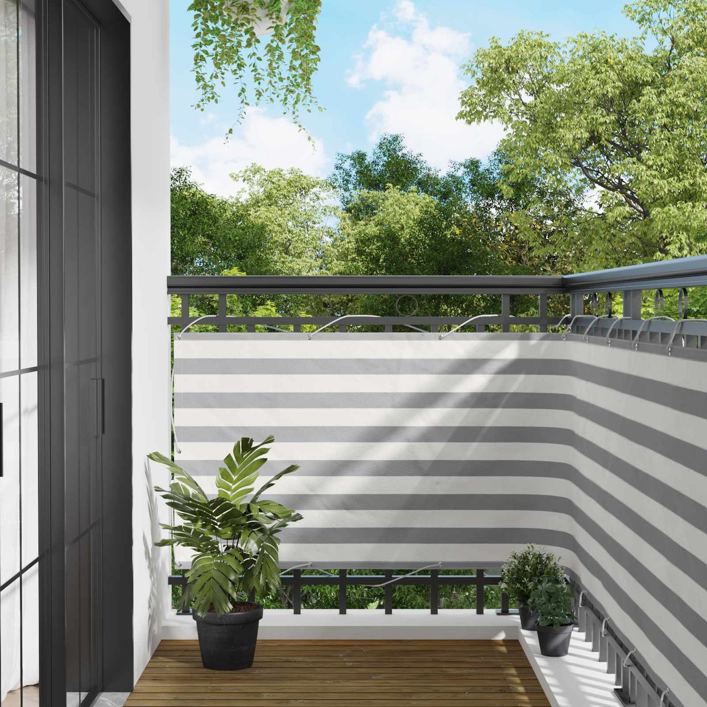 Balcony Screen Light Grey and White 100 x 700 cm Oxford Fabric