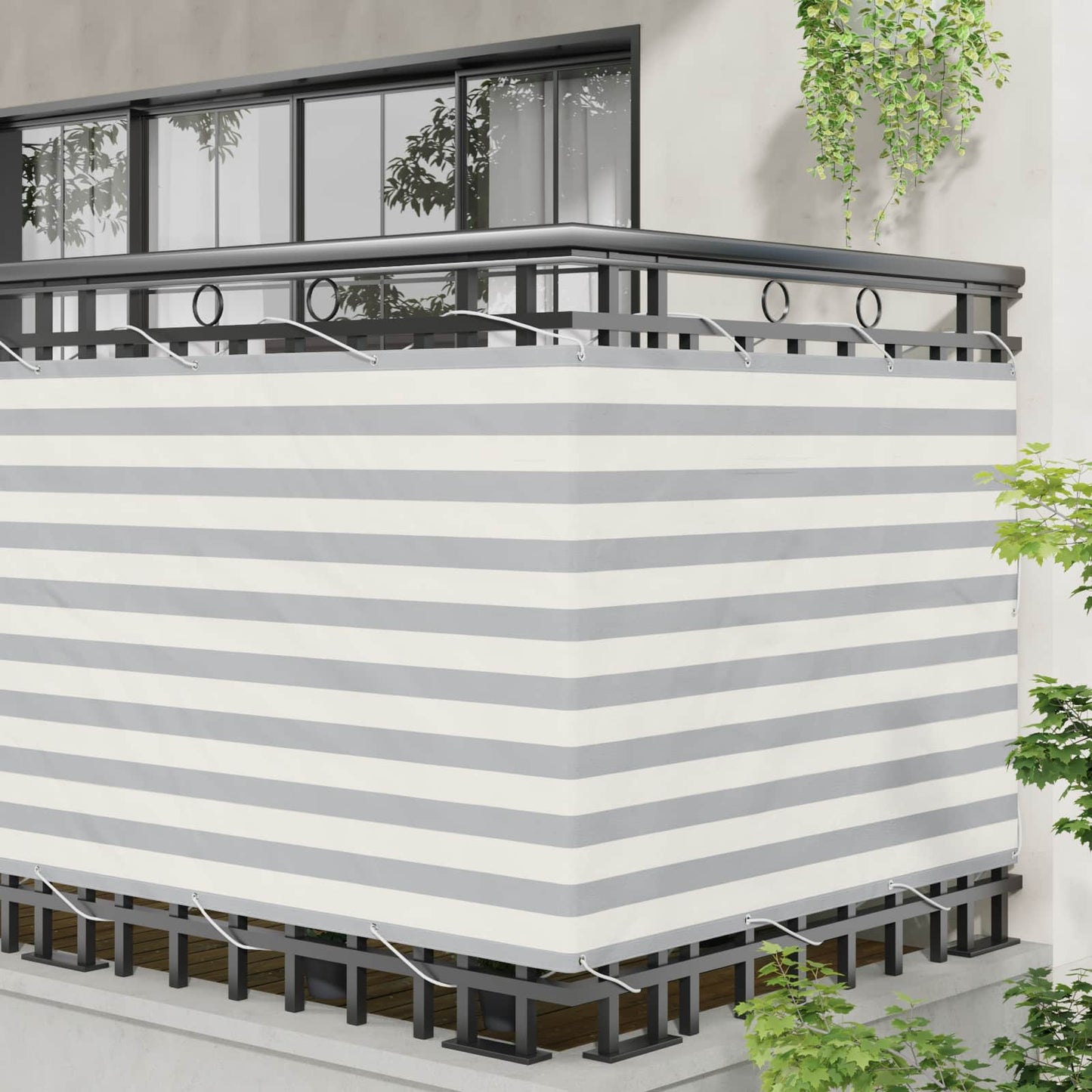 Balcony Screen Light Grey and White 120 x 500 cm
