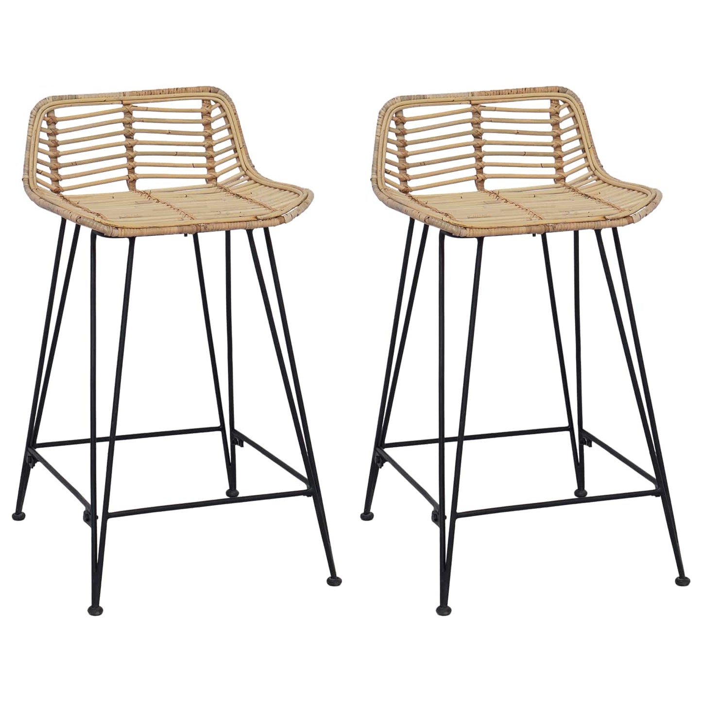 Bar Stool 2 pcs Natural 44 x 45 x 76 cm Rattan and Steel