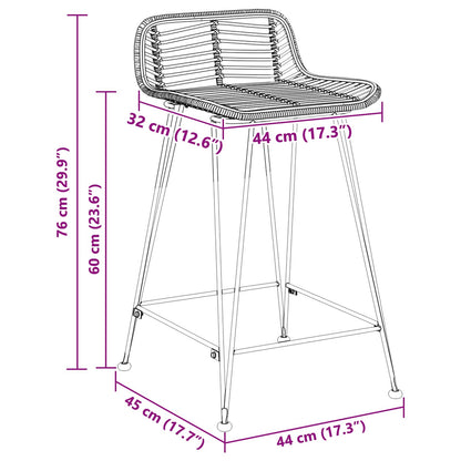 Bar Stool 2 pcs Natural 44 x 45 x 76 cm Rattan and Steel