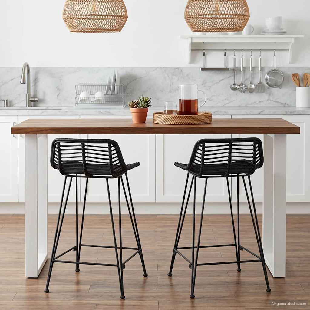 Bar Stool 2 pcs Black 44 x 45 x 76 cm Rattan and Steel