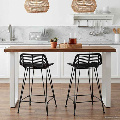 Bar Stool 2 pcs Black 44 x 45 x 76 cm Rattan and Steel