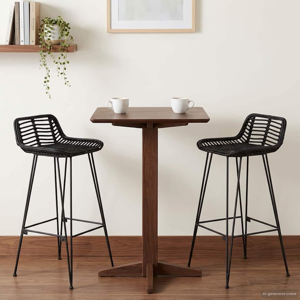 Bar Stool 2 pcs Black 44 x 46 x 91 cm Rattan and Steel