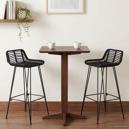 Bar Stool 2 pcs Black 44 x 46 x 91 cm Rattan and Steel