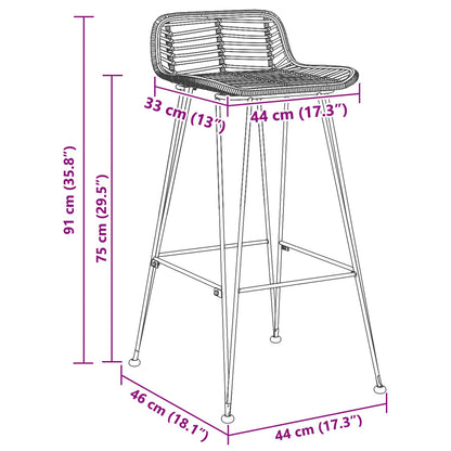 Bar Stool 2 pcs Black 44 x 46 x 91 cm Rattan and Steel