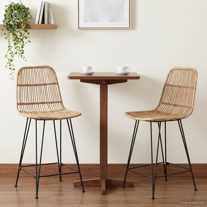 Bar Stool 2 pcs Natural 44 x 54 x 96 cm Rattan and Steel
