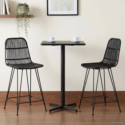 Bar Stool 2 pcs Black 44 x 54 x 96 cm Rattan and Steel