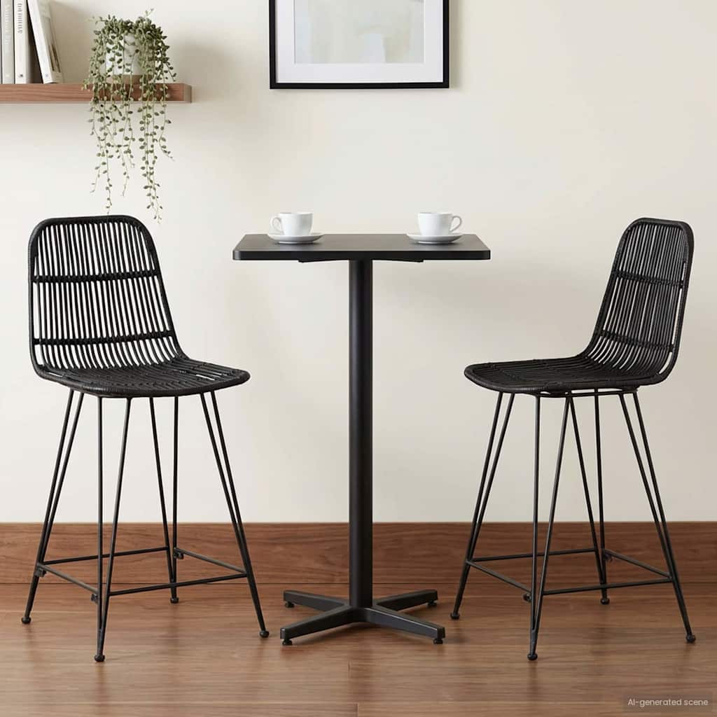 Bar Stool 2 pcs Black 44 x 54 x 96 cm Rattan and Steel