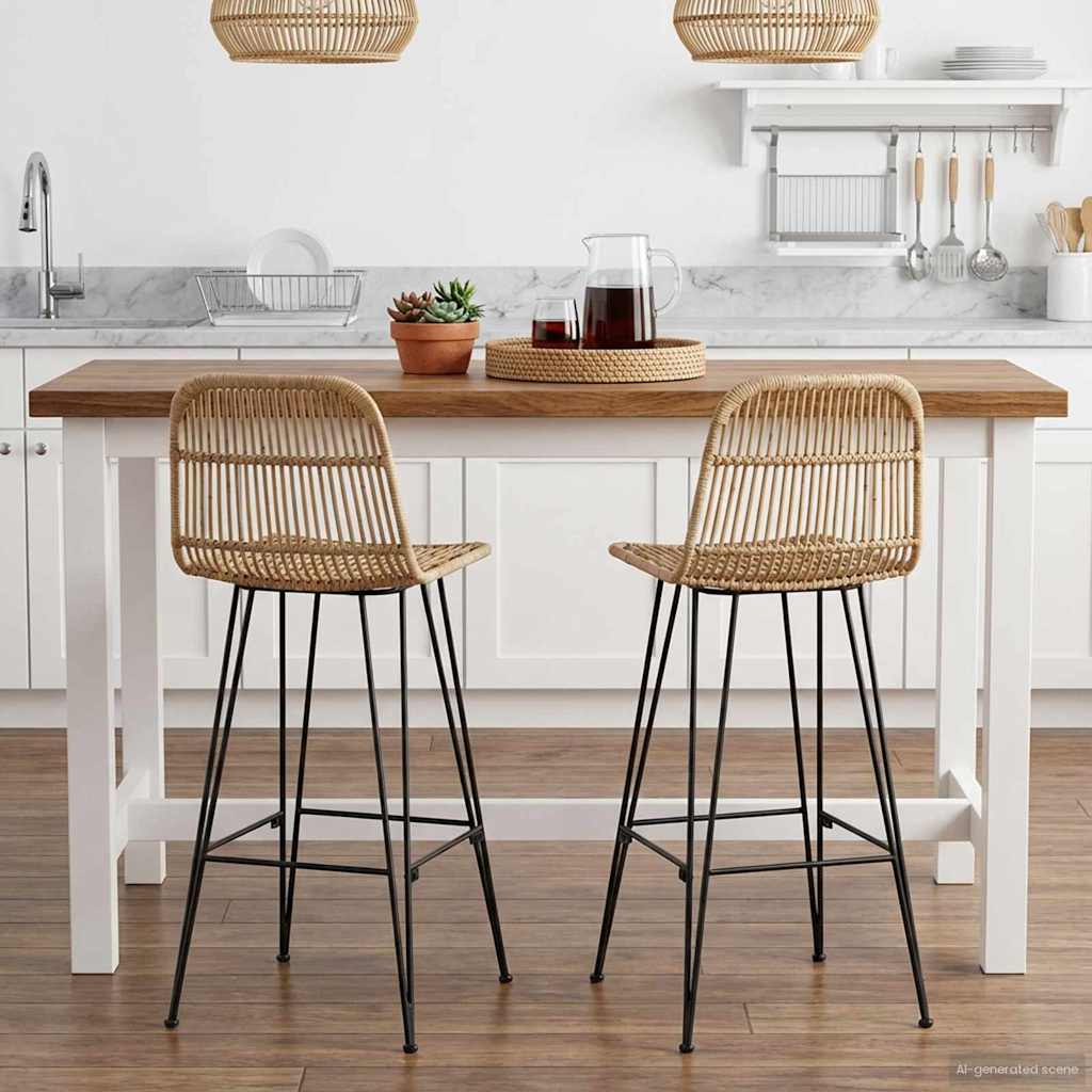 Bar Stool 2 pcs Natural 44 x 55 x 109 cm Rattan and Steel