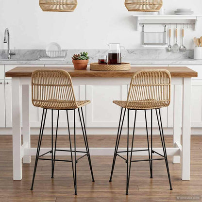 Bar Stool 2 pcs Natural 44 x 55 x 109 cm Rattan and Steel