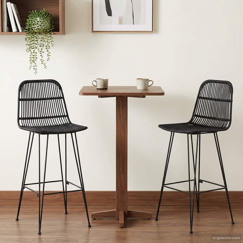 Bar Stool 2 pcs Black 44 x 55 x 109 cm Rattan and Steel