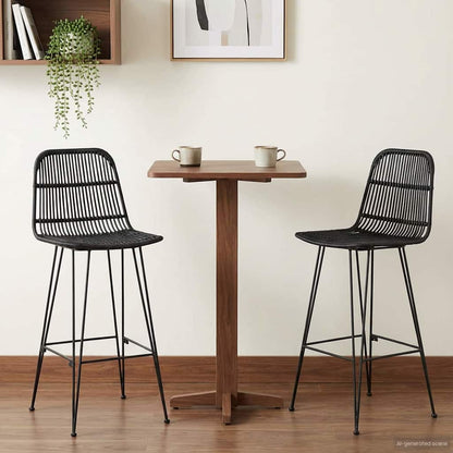 Bar Stool 2 pcs Black 44 x 55 x 109 cm Rattan and Steel