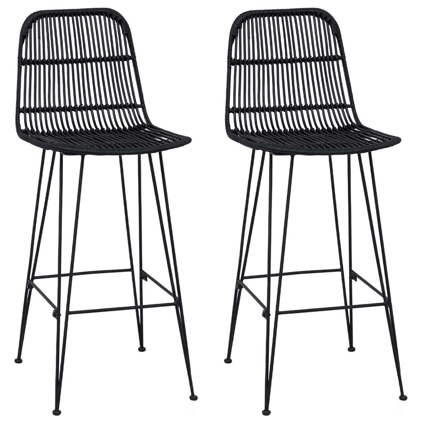 Bar Stool 2 pcs Black 44 x 55 x 109 cm Rattan and Steel