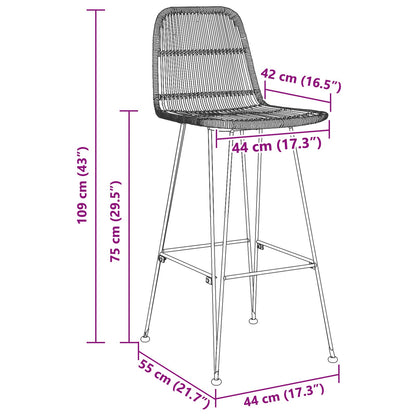 Bar Stool 2 pcs Black 44 x 55 x 109 cm Rattan and Steel