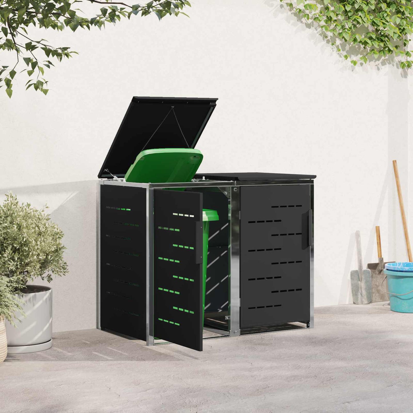 Wheelie Bin Storage for 2 Bins 240L Stainless Steel Black