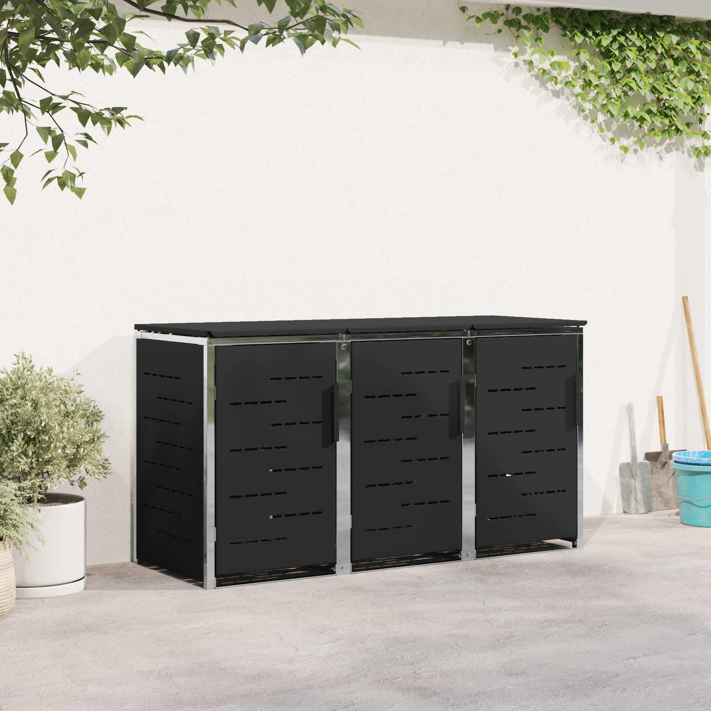 Wheelie Bin Storage for 3 Bins 240L Stainless Steel Black