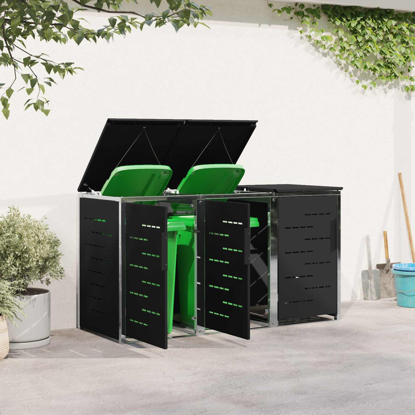 Wheelie Bin Storage for 3 Bins 240L Stainless Steel Black
