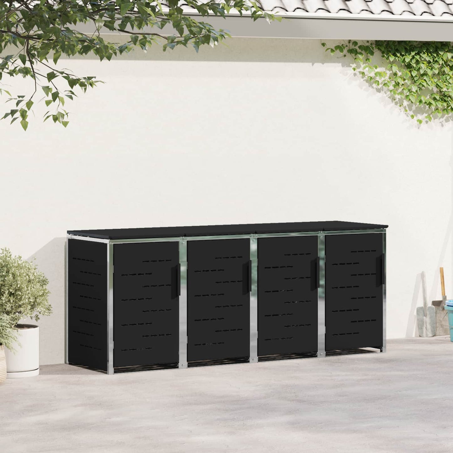 Wheelie Bin Storage for 4 Bins 240L Stainless Steel Black