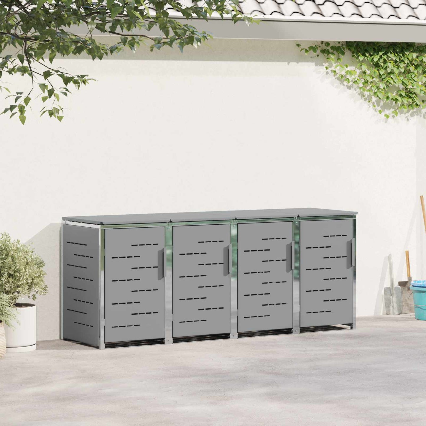 Wheelie Bin Storage for 4 Bins 240L Stainless Steel Grey