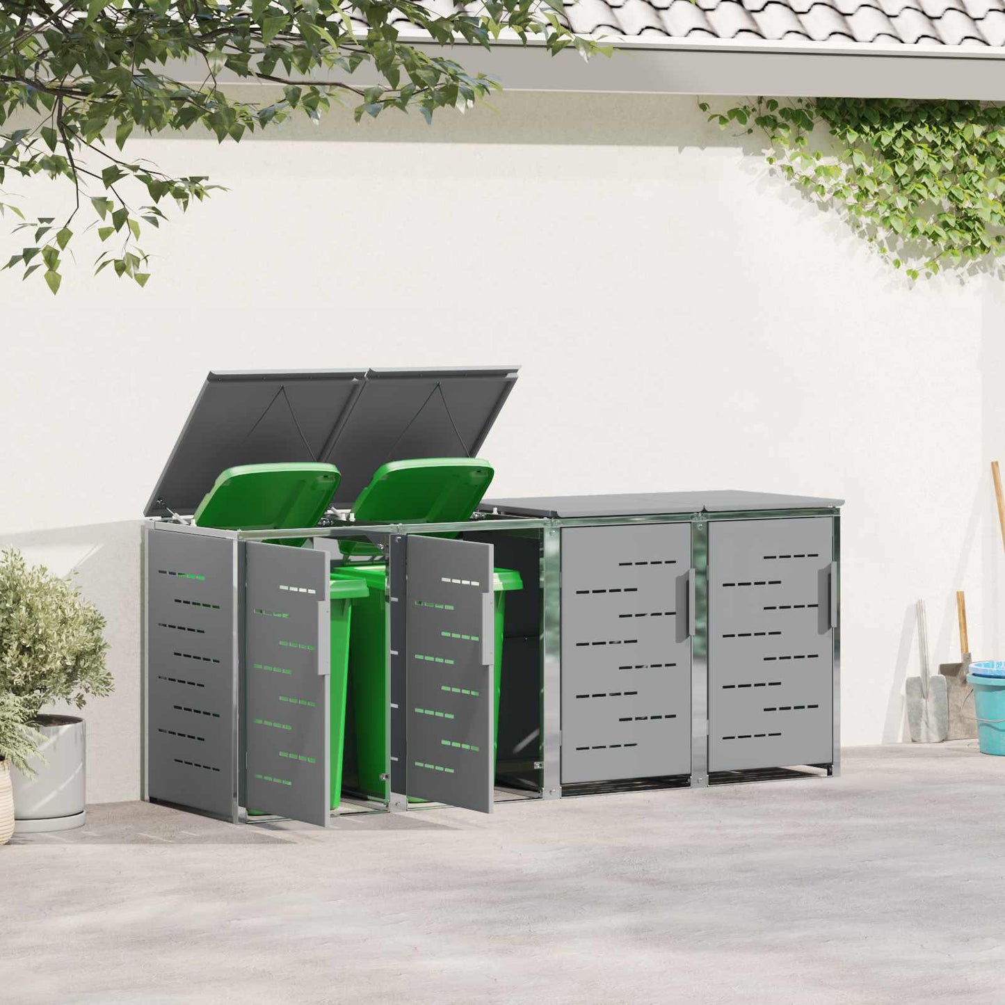 Wheelie Bin Storage for 4 Bins 240L Stainless Steel Grey