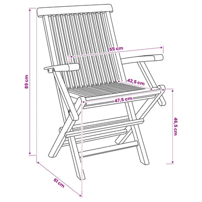 Folding Garden Chair 2 pcs Natural Solid Teak Wood