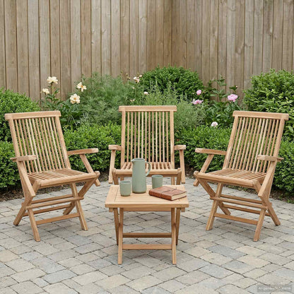 Folding Garden Chair 3 pcs Natural Solid Teak Wood