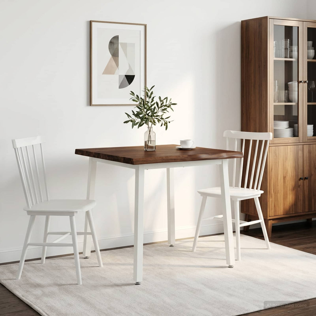 90 x 90 x 75 cm Solid Acacia Wood Dark Brown and White Square
